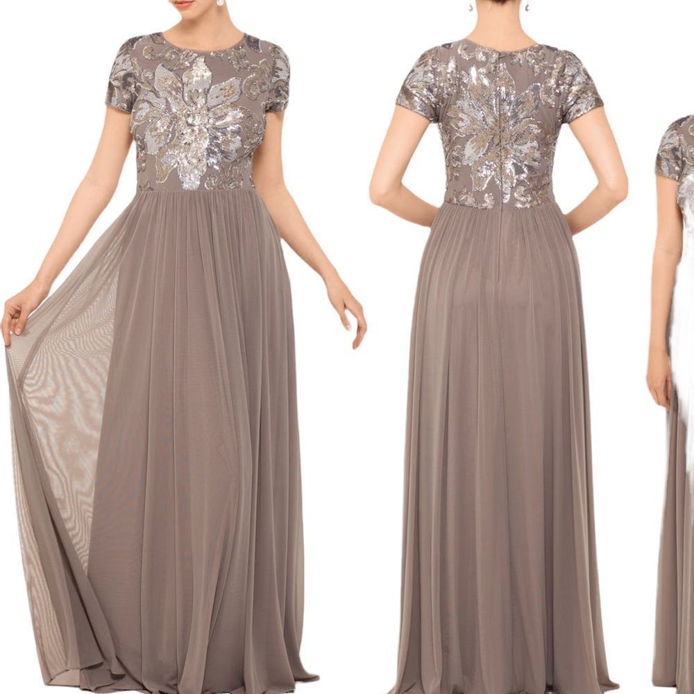 Betsy & Adam Sequin Mesh A-Line Gown